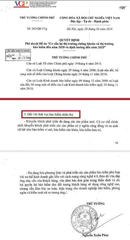 Thủ tướng chính phủ phê duyệt đề án đẩy mạnh phát triển Bảo hiểm nhân thọ